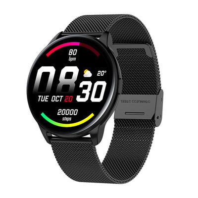 Y90 Smart Watch with GPS, blood pressure monitoring, and sport features on a sleek black wrist strap.