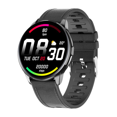 Y90 Smart Watch with GPS and blood pressure monitoring, features a round display, black wrist strap, displaying time and step count.